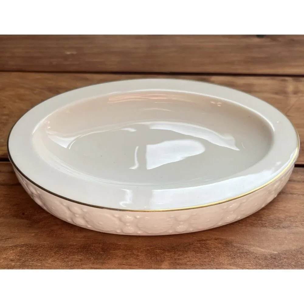 Royal Doulton Oval Soap Dish Trinket Jewelry Tray Ivory Cream Gold Trim Rosettes